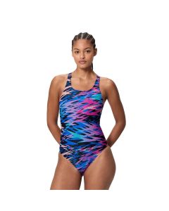 Speedo Hyperboom Medalist Badeanzug Damen pink mit Print – Lifestyle-Aufnahme Detail