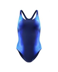 Speedo Medalist Badeanzug Damen dunkelblau mit Print – Frontansicht