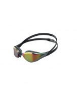 Speedo Fastskin Pure Focus Mirror Schwimmbrille in Schwarz/Grau mit markanter Feuergold-Verspiegelung für Wettkämpfe.
